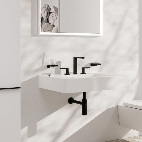 Hansgrohe Tecturis E 3-Loch Waschtischarmatur 150 EcoSmart+ mit Push-Open, schwarz matt