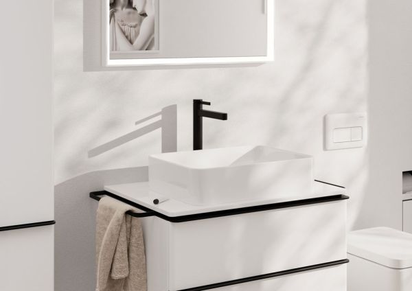 hansgrohe Finoris Waschtischarmatur 260 für Aufsatzwaschtische, Push-Open Ablaufventil, schwarz matt