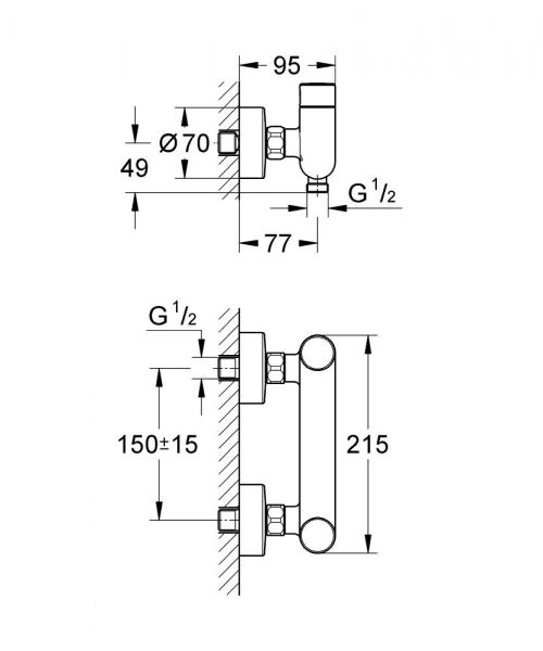 Grohe Eurosmart CT Selbstschluss-Brausebatterie, mit Mischung und Temperaturbegrenzer, chrom