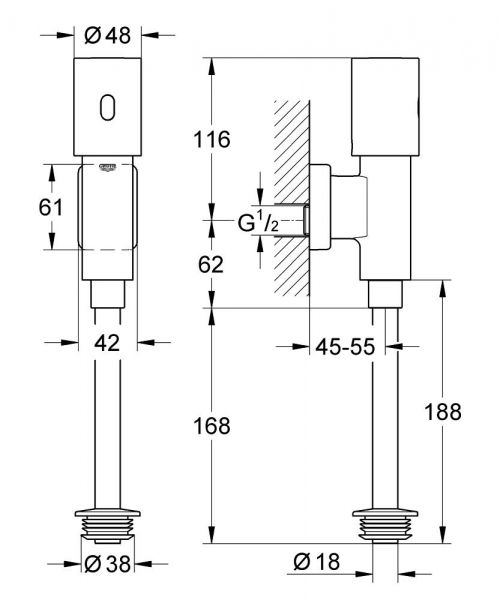 Grohe Tectron Rondo Infrarot-Elektronik für Urinal, Aufputz, Batteriebetrieb 6V, chrom