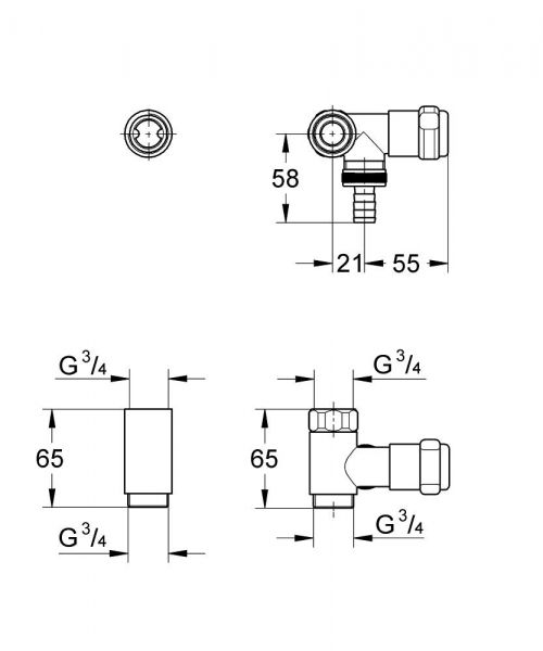 Grohe Eggemann Original WAS® Ventil 'Batterie', DN 20 Anschluss rechts, chrom