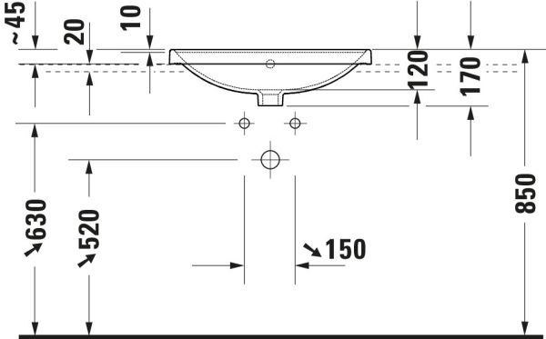 Duravit D-Neo Einbauwaschtisch rechteckig 60x43,5cm, mit Hahnloch und Überlauf, mit WonderGliss, weiß 03576000271