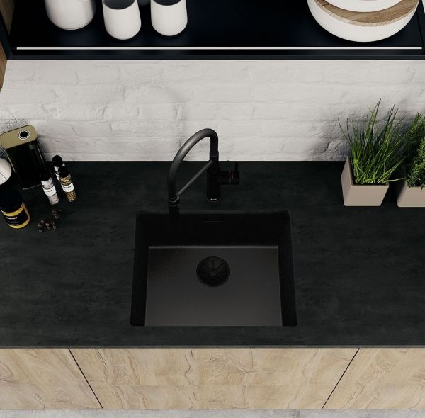 Blanco Subline 500-U Granitspüle mit Catris-S Flexo Küchenmischer, Komplett-Set, schwarz matt