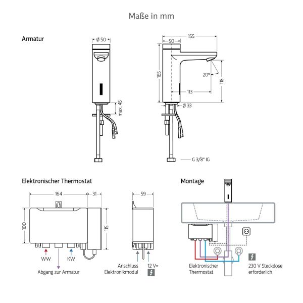 WimTec SMART E10 HyPlus PRO berührungslose Waschtischarmatur 12V Netzbetrieb, chrom