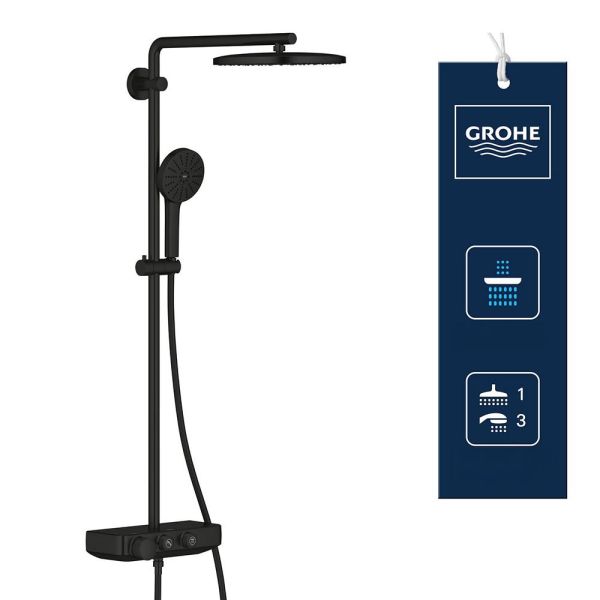 Grohe Vitalio Joy+ SmartControl System 280 Mono Duschsystem mit Thermostat, Aufputz, schwarz matt