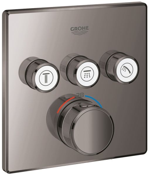 Grohe Grohtherm SmartControl Thermostat mit 3 Absperrventilen, Fertigmontageset eckig hard graphite 29126A00