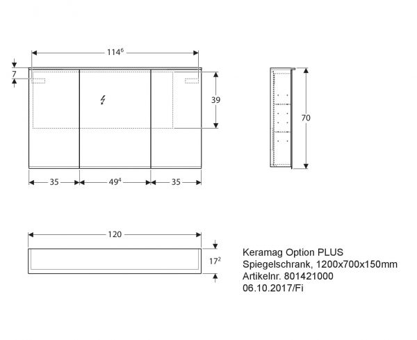 Geberit Option Spiegelschrank Plus mit LED-Beleuchtung 3tlg. 120x70cm