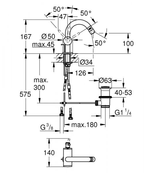 Grohe Atrio Bidetarmatur mit Ablaufgarnitur, M-Size, wassersparend