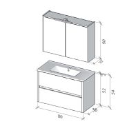 Vorschau: RIHO Porto Slim Waschtisch mit Unterschrank 60x36cm & LED-Spiegelschrank