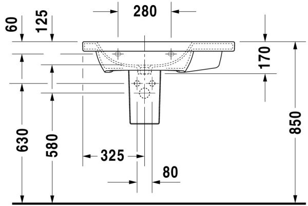 Duravit DuraStyle Waschtisch 80x48cm, mit Überlauf, mit Wondergliss, weiß 23258000001