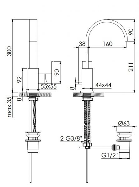 Steinberg Serie 135 Waschtisch-Einhebelmischer m. Ablaufgarnitur, matt black 1351501S