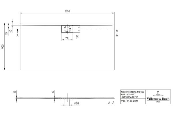 Villeroy&Boch Architectura MetalRim Duschwanne, 180x90cm