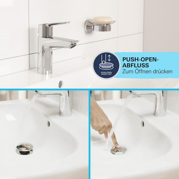 Grohe QuickFix Swift Wasserhahn mit Push-Open Ablaufgarnitur, M-Size, chrom