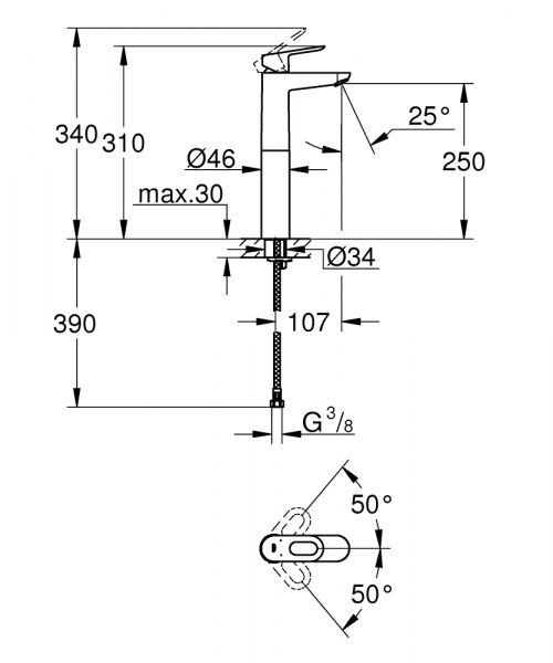 Grohe BauLoop Einhand-Waschtischbatterie für freistehende Waschschüsseln, XL-Size, chrom