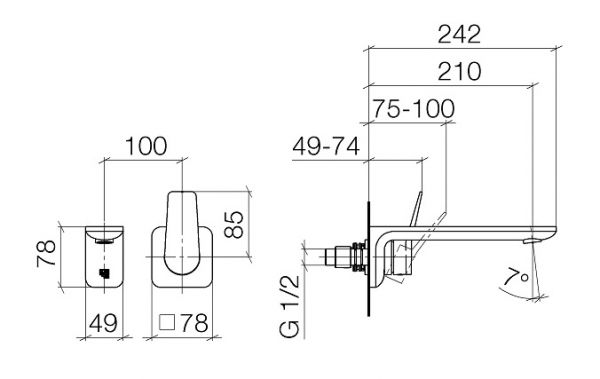 Dornbracht Lissé Waschisch-Wand-Einhandbatterie ohne Ablaufgarnitur, Ausladung 210mm