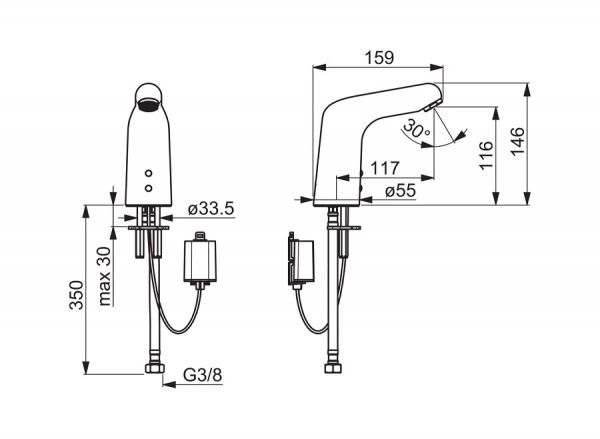 Hansa Hansamedipro Waschtisch-Elektronik-Batterie, Batteriebetrieb 6 V, Infrarot, chrom