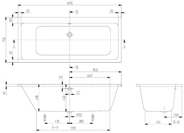 Villeroy&Boch Subway Rechteck-Badewanne 170x75cm