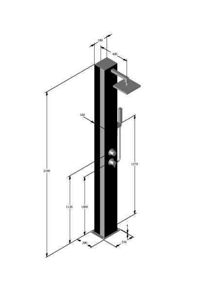 Ideal Solardusche Kuba mit Kopf- und Handbrause, Befestigung mit Bodenflansch, Höhe 205 cm, 25 Liter