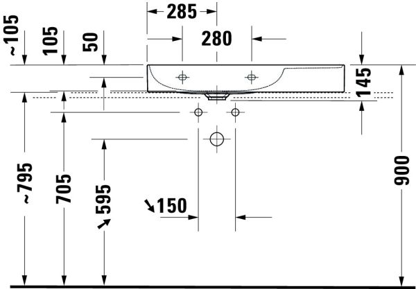 Duravit DuraSquare Waschtisch 80x47cm, ohne Überlauf, ohne Hahnloch, mit nicht verschließbarem Ablaufventil, weiß 2348800070