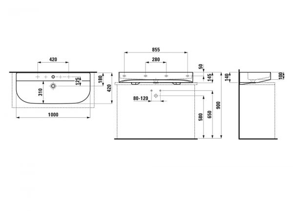 Laufen Sonar Doppel-Waschtisch mit 2x1 Hahnloch, 100x42cm_1