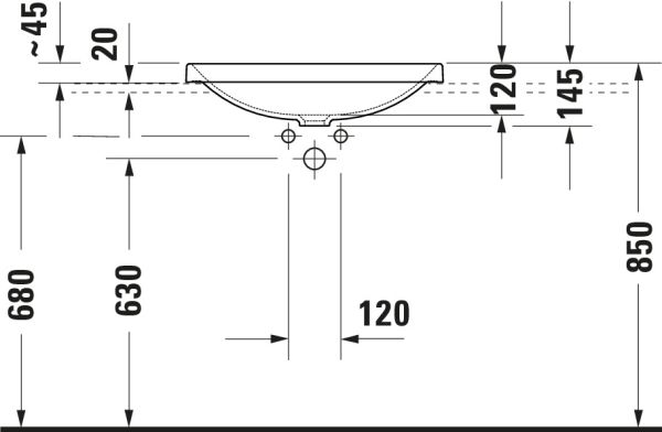 Duravit D-Neo Einbauwaschtisch rechteckig 60x44cm, weiß 0358600079
