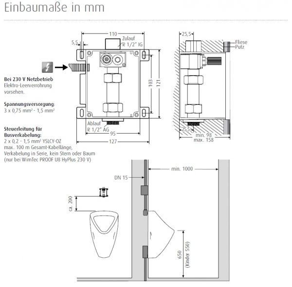 WimTec Rohbauset U2 passend zu OCEAN U8 und OCEAN U4 Urinalsteuerung