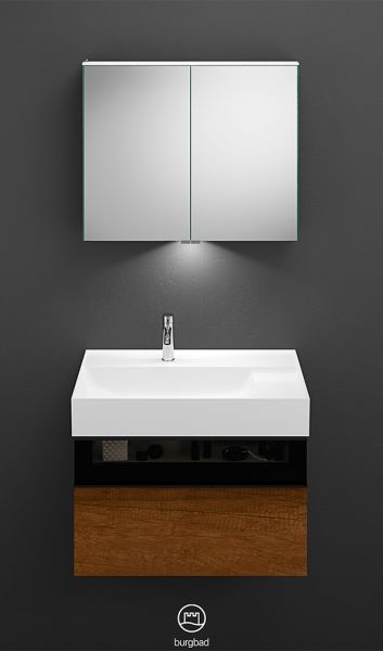 Burgbad Yumo Badmöbel-Set 80cm, Spiegelschrank, Waschtisch mit Unterschrank inkl. LED-Beleuchtung