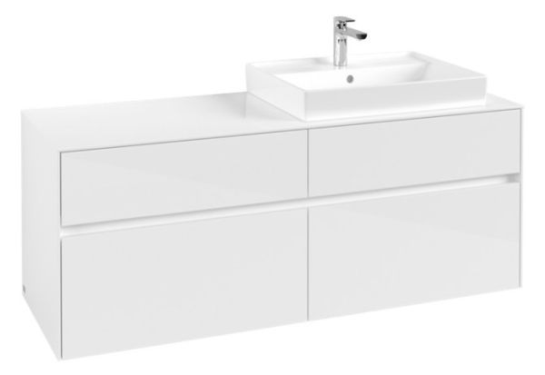 Villeroy&Boch Collaro Waschtischunterschrank passend zu Aufsatzwaschtisch 4A336G, 4 Auszüge, 140cm, glossy white, C08600DH