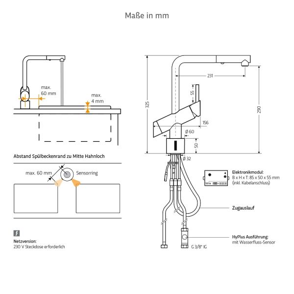 WimTec PUREA K6 HyPlus Hochdruck-Mischwasser Küchenarmatur 230V Netzbetrieb, chrom