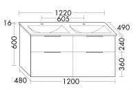 Vorschau: Burgbad Eqio Mineralguss-Doppelwaschtisch 122cm mit Waschtischunterschrank, 4 Auszüge