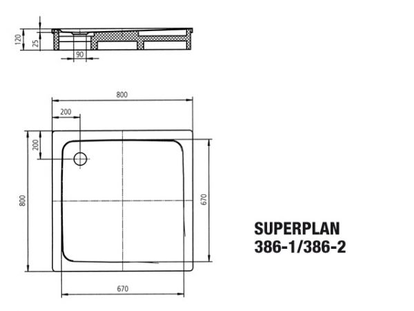 Kaldewei SuperPlan Mod.386-2 Duschwanne mit Wannenträger 80x80x2,5cm, weiß