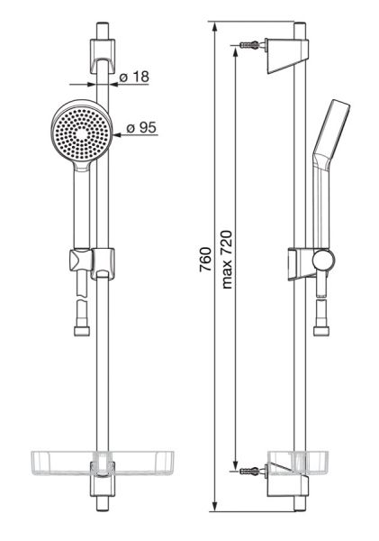 Hansa Hansabasicjet Wandstangen-Set 72cm, 1-strahlig, chrom