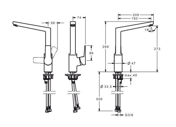 Hansa Hansatwist Spültisch-Einhand-Einlochbatterie, schwenkbar, Vollhebel, chrom