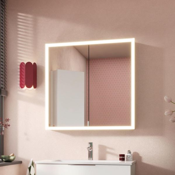 Burgbad rl20 Spiegelschrank 81x80cm mit Lichtrahmen, 2 Spiegeltüren SPVK080F6947G0290