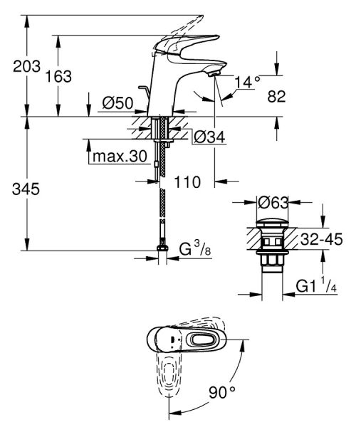 Grohe Eurostyle Einhand-Waschtischbatterie mit Energie-Spar-Funktion, S-Size, chrom 23930003 1