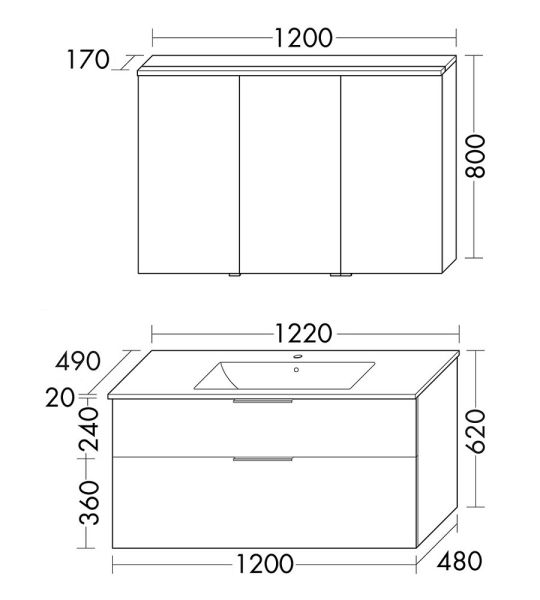 Burgbad Eqio Slim Badmöbel-Set 122cm mit LED-Spiegelschrank, Waschtisch & Unterschrank