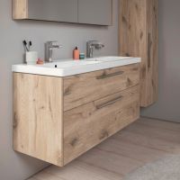 Vorschau: Duravit D-Code 2.0 Halbhochschrank 40x132cm mit Tür, Griff chrom, eiche marmoriert