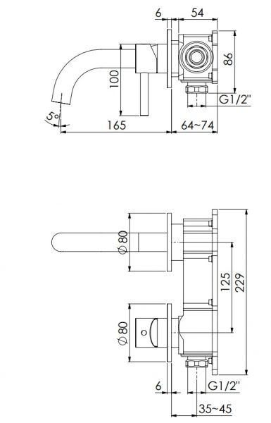 Steinberg Serie 100 Fertigmontageset für Waschtisch-Einhebelmischer, Ausladung 165mm, matt black 1001804S