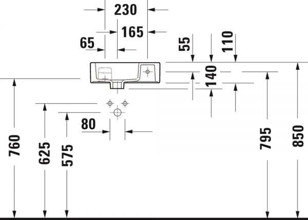 Duravit Vero Air Handwaschbecken 38x25cm, mit 1 Hahnloch rechts, ohne Überlauf, weiß 07243800001