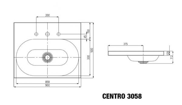 Kaldewei Centro Aufsatzwaschtisch 90x50x12cm, Perl-Effekt Mod.3058