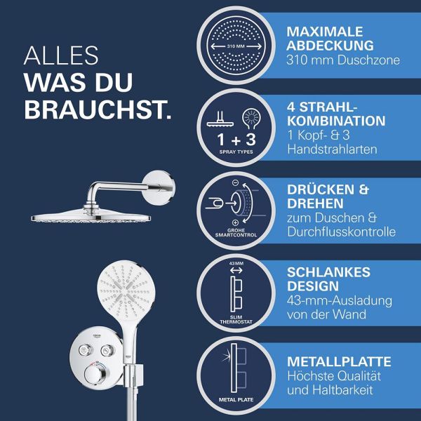 Grohe Precision SmartControl Duschsystem, rund, Vitalio Rain Mono 310 Kopfbrause, chrom 34877000