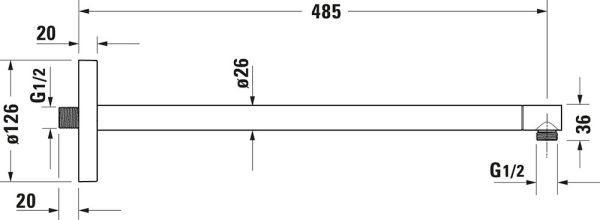 Duravit Brausearm mit Wandbefestigungsplatte, 48,5cm, chrom UV0670021000