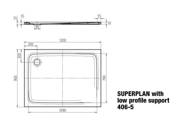 Kaldewei SuperPlan Rechteck-Duschwanne extraflach mit Styroporträger 120x90cm Mod. 406-5