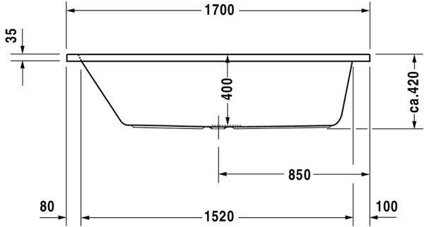 Duravit D-Code Einbau-Badewanne rechteckig, Ablauf Mitte 170x70cm, weiß