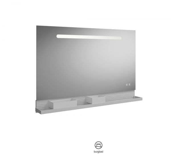 Burgbad Fiumo LED-Spiegel 120cm mit Ablage, Reling in weiß