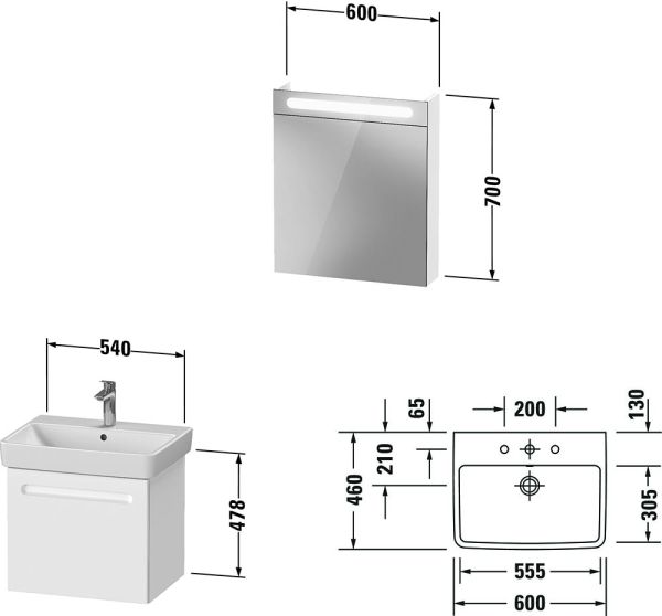 Duravit No.1 Badmöbel-Set 60cm mit Waschtisch und Spiegelschrank