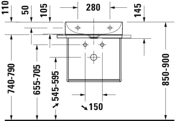 Duravit DuraSquare Waschtisch rechteckig 50x40cm, ohne Hahnloch, ohne Überlauf, weiß