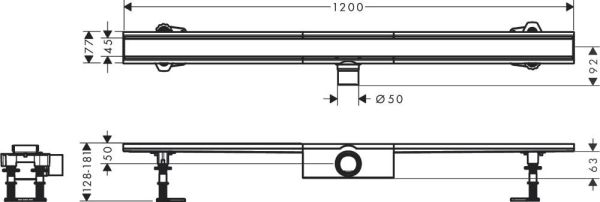 Hansgrohe RainDrain Compact Komplettset Duschrinne für Standardinstallation, 120cm 56184800