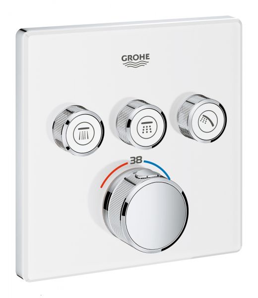 Grohe Grohtherm SmartControl Thermostat, 3 Absperrventile, eckig, chrom/moon white