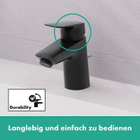 Vorschau: Hansgrohe Logis Waschtischarmatur 70 CoolStart mit Zugstangen-Ablaufgarnitur, schwarz matt
